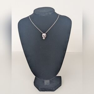 Silver Skull Necklace With Swarovski Diamonds.